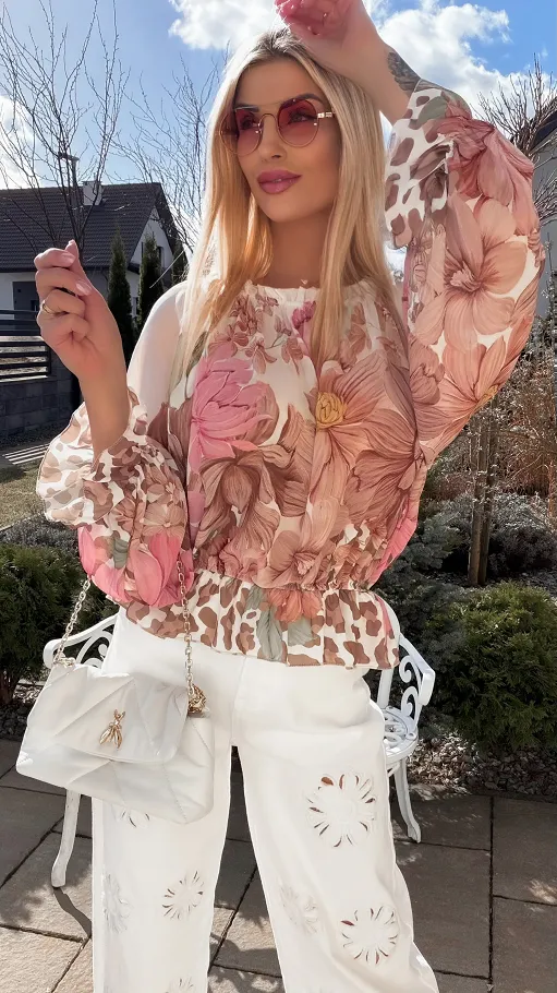 Lekka różowo-beżowa bluzka mgiełka na wiosnę ONE SIZE - R831