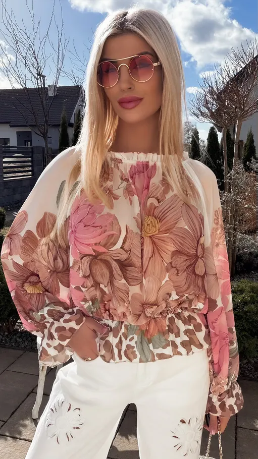 Lekka różowo-beżowa bluzka mgiełka na wiosnę ONE SIZE - R831