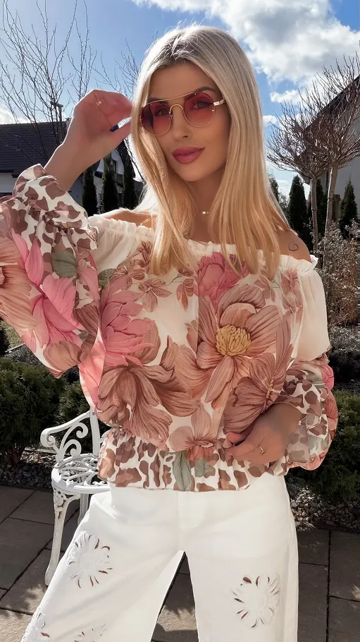 Lekka różowo-beżowa bluzka mgiełka na wiosnę ONE SIZE - R831