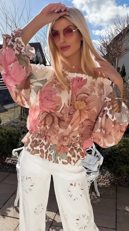 Lekka różowo-beżowa bluzka mgiełka na wiosnę ONE SIZE - R831