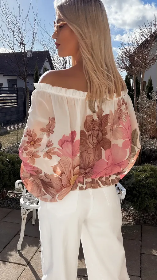 Lekka różowo-beżowa bluzka mgiełka na wiosnę ONE SIZE - R831