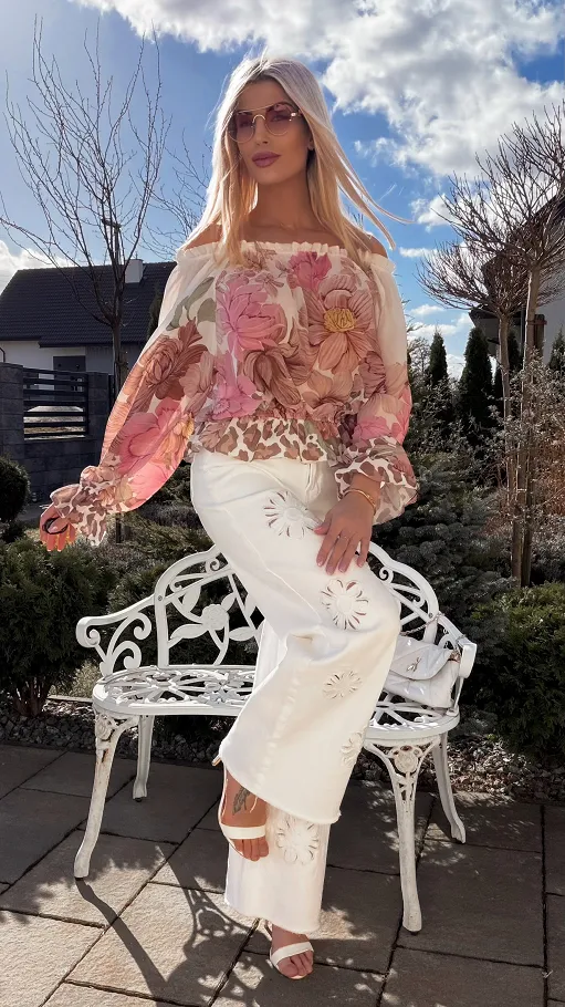 Lekka różowo-beżowa bluzka mgiełka na wiosnę ONE SIZE - R831