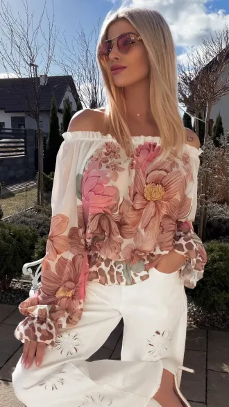 Lekka różowo-beżowa bluzka mgiełka na wiosnę ONE SIZE - R831