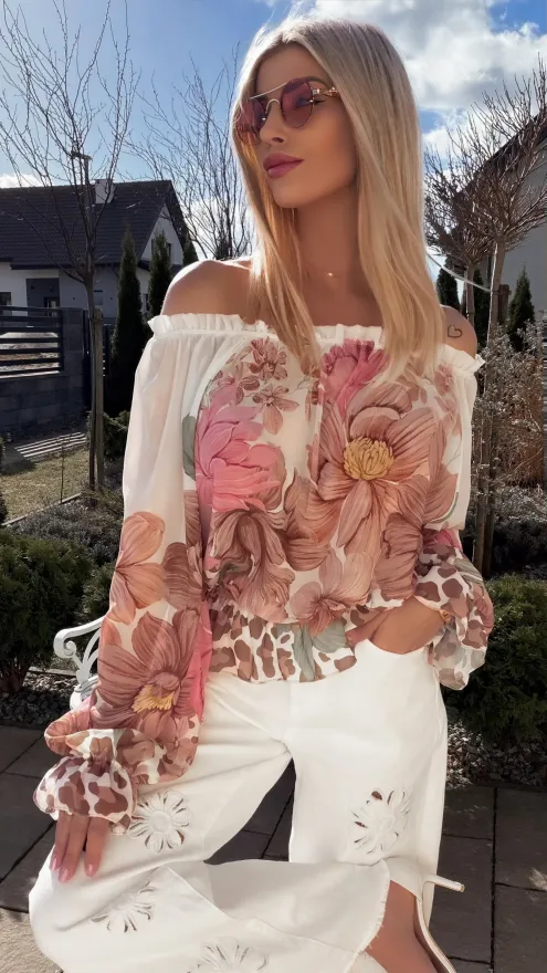 Lekka różowo-beżowa bluzka mgiełka na wiosnę ONE SIZE - R831