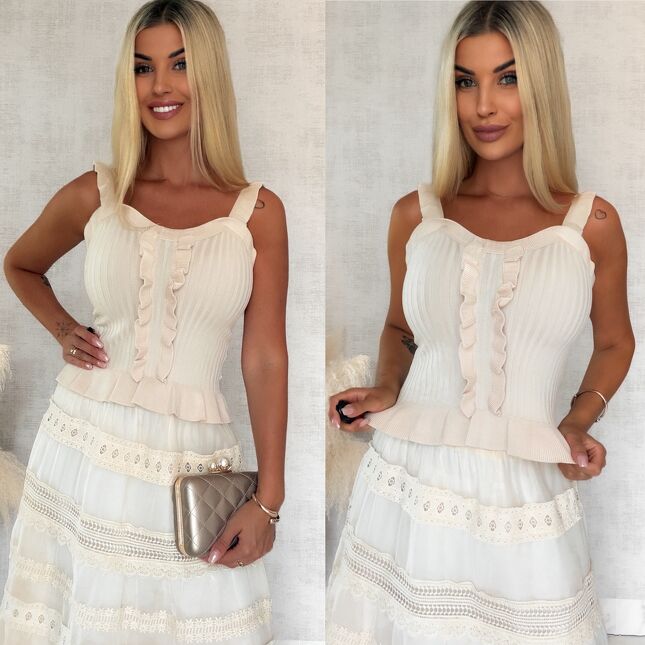 Letni dzianinowy TOP bluzka na ramiączkach ONE SIZE beżowa - S149