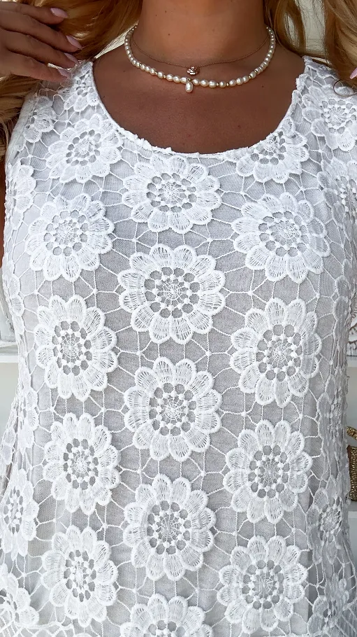 Biała bawełniana bluzka na ramiączkach z koronkowym przodem ONE SIZE - P833