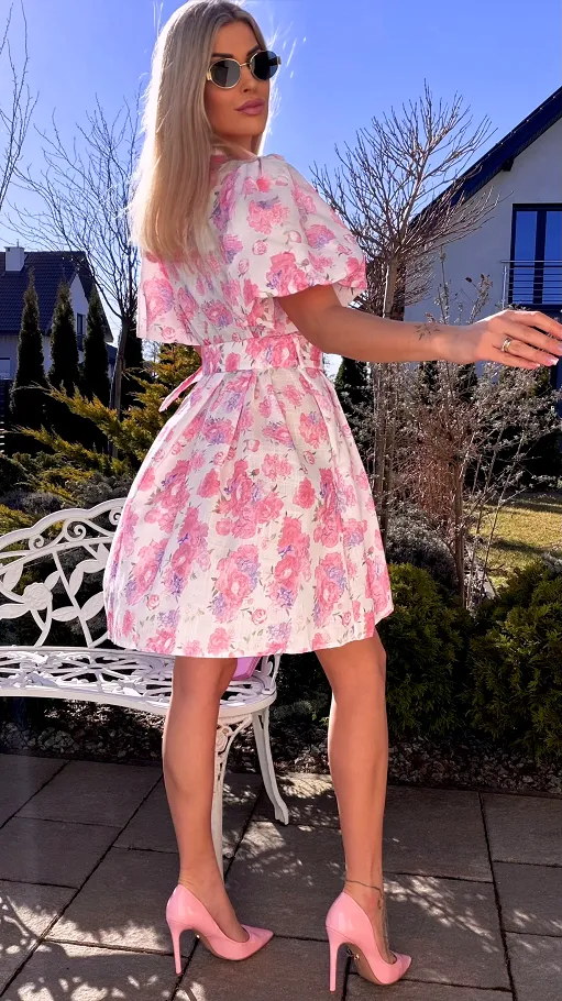 Kwiatowa sukienka zapinana na guziki BAWEŁNA i LEN - R769