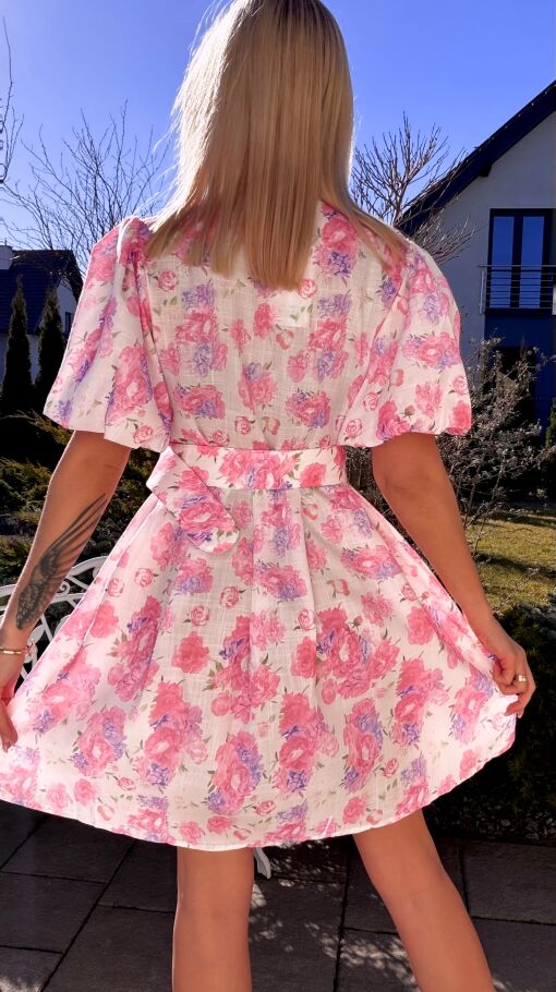 Kwiatowa sukienka zapinana na guziki BAWEŁNA i LEN - R769