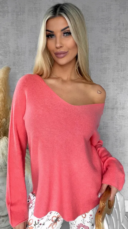 Pomarańczowy sweter na wiosnę w szpic ONE SIZE - R661B