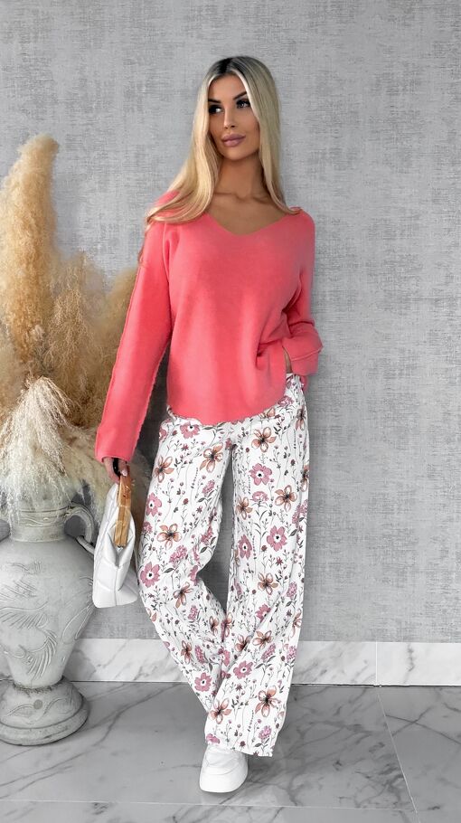 Pomarańczowy sweter na wiosnę w szpic ONE SIZE - R661B