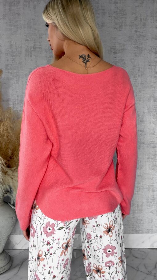 Pomarańczowy sweter na wiosnę w szpic ONE SIZE - R661B