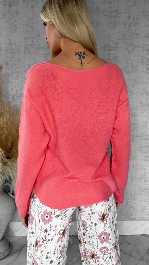 Pomarańczowy sweter na wiosnę w szpic ONE SIZE - R661B