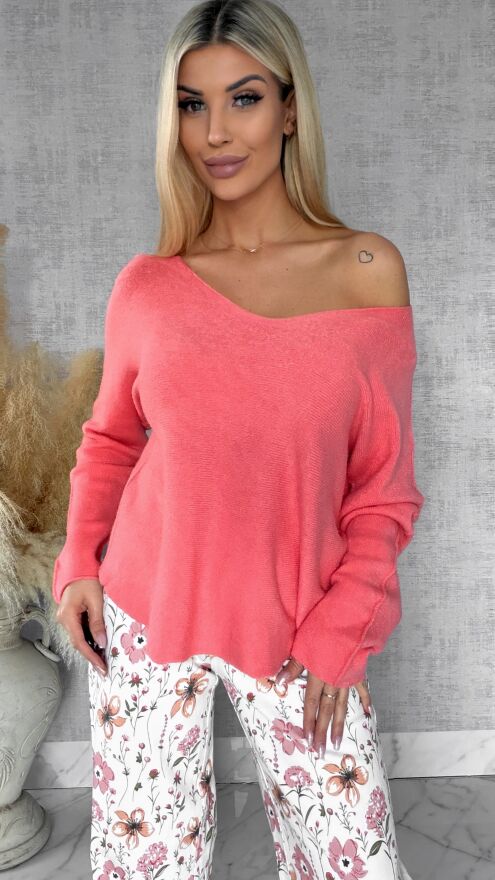 Pomarańczowy sweter na wiosnę w szpic ONE SIZE - R661B
