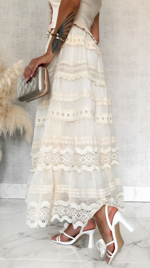 Piękna długa spódnica w stylu boho w kolorze ECRU - S122