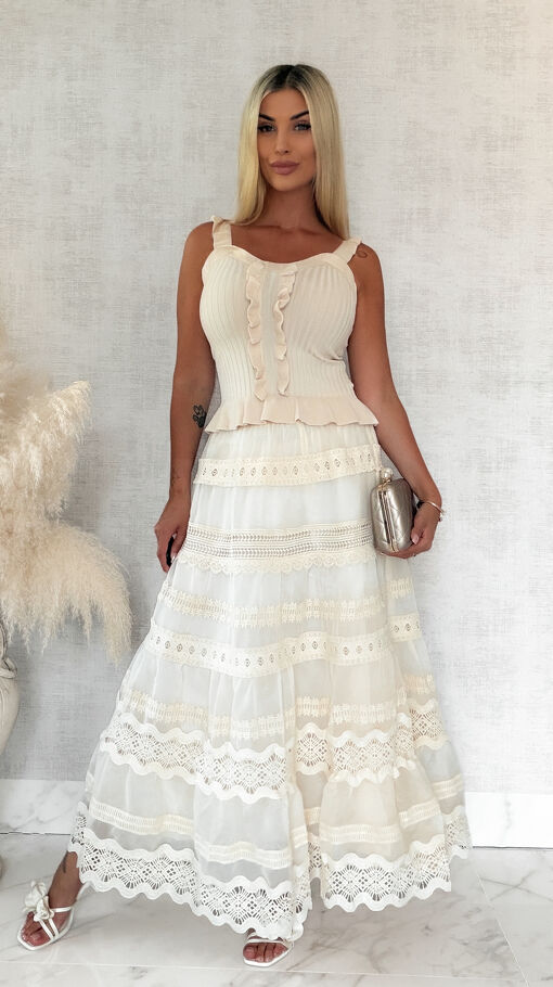 Piękna długa spódnica w stylu boho w kolorze ECRU - S122