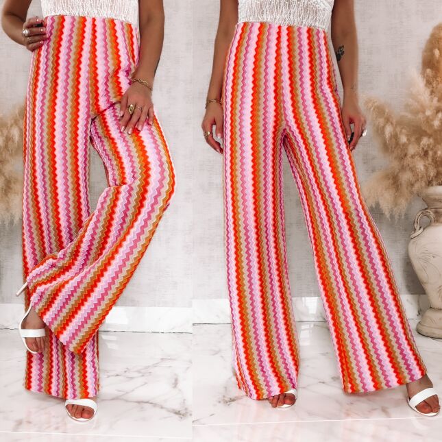 Luźne wiosenno-letnie spodnie w kolorowe paski ONE SIZE - R884
