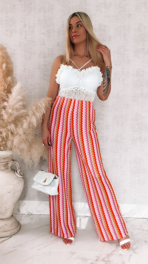 Luźne wiosenno-letnie spodnie w kolorowe paski ONE SIZE - R884