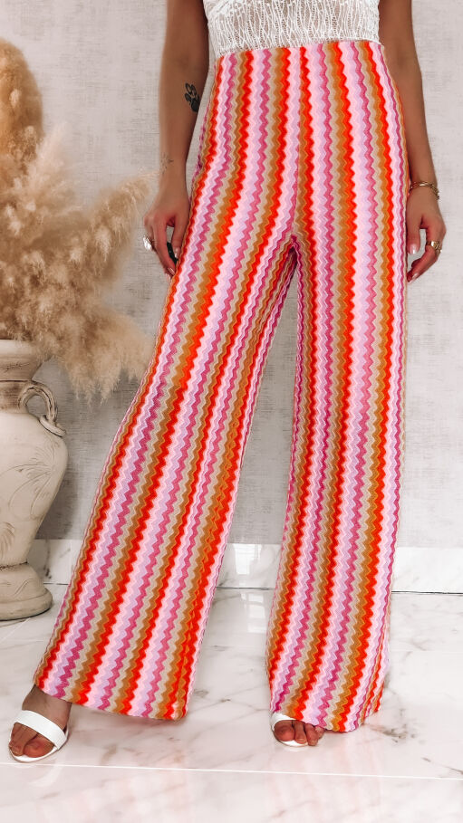 Luźne wiosenno-letnie spodnie w kolorowe paski ONE SIZE - R884