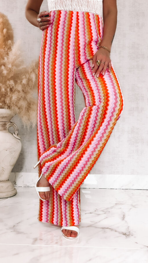 Luźne wiosenno-letnie spodnie w kolorowe paski ONE SIZE - R884