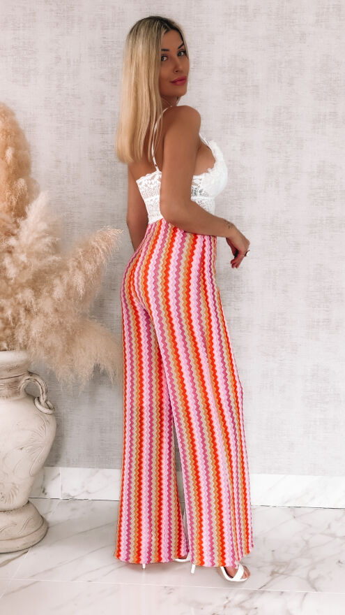 Luźne wiosenno-letnie spodnie w kolorowe paski ONE SIZE - R884
