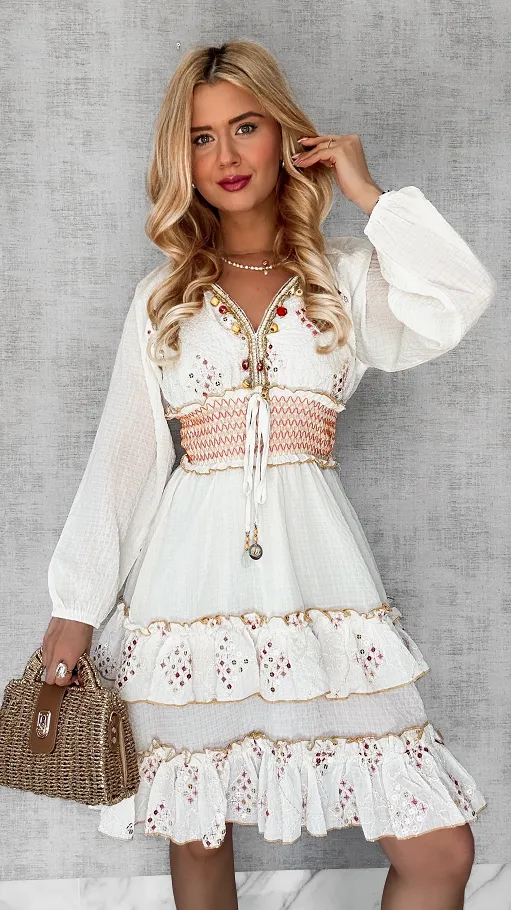 Zjawiskowa BOHO sukienka z pięknym pasem i dekoltem ONE SIZE - P703