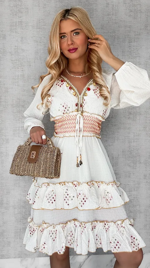 Zjawiskowa BOHO sukienka z pięknym pasem i dekoltem ONE SIZE - P703