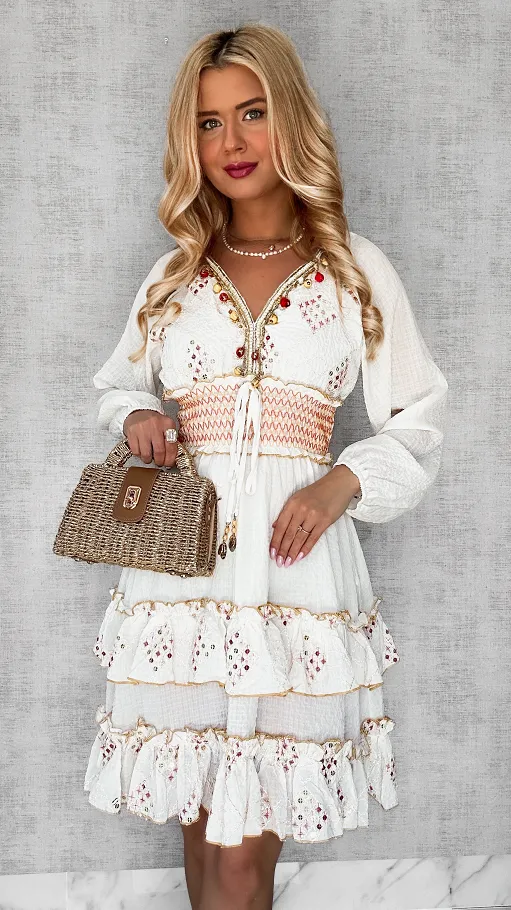 Zjawiskowa BOHO sukienka z pięknym pasem i dekoltem ONE SIZE - P703