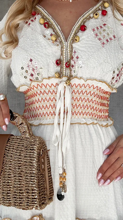 Zjawiskowa BOHO sukienka z pięknym pasem i dekoltem ONE SIZE - P703