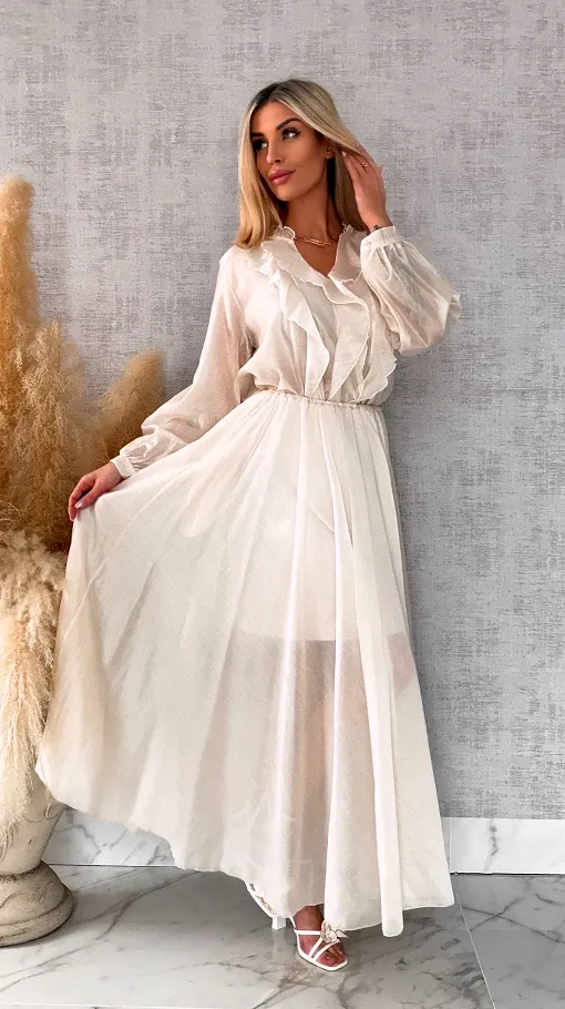 Wiosenny komplet MGIEŁKA bluzka + spódnica ONE SIZE ecru - R560