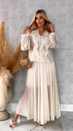 Wiosenny komplet MGIEŁKA bluzka + spódnica ONE SIZE ecru - R560