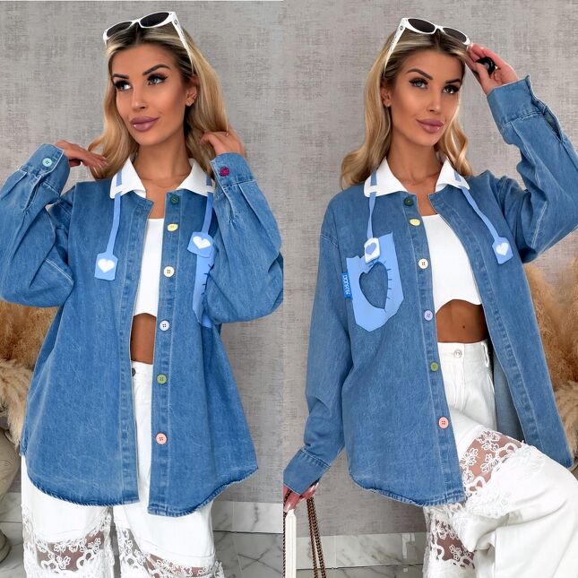 Niebieska katana jeansowa HEART one size - R604