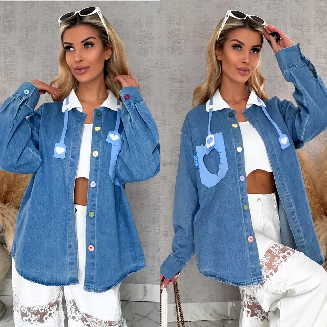 Niebieska katana jeansowa HEART one size - R604