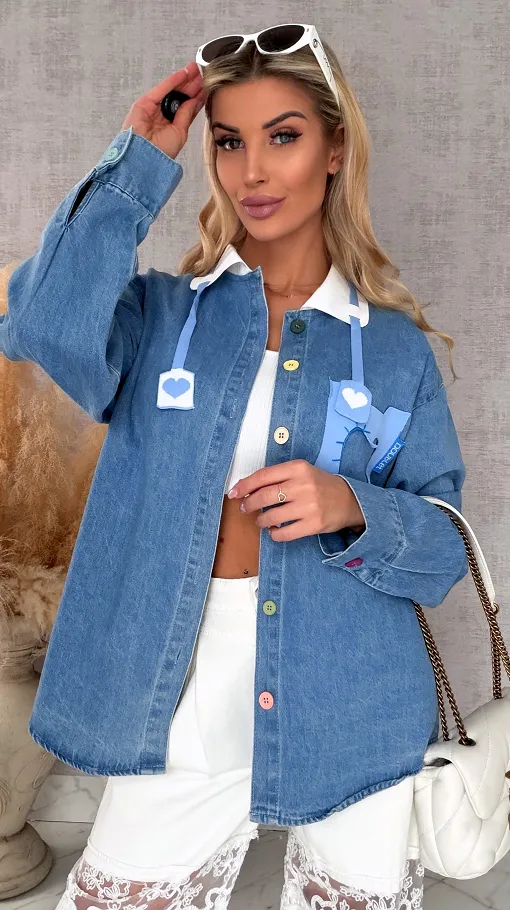 Niebieska katana jeansowa HEART one size - R604