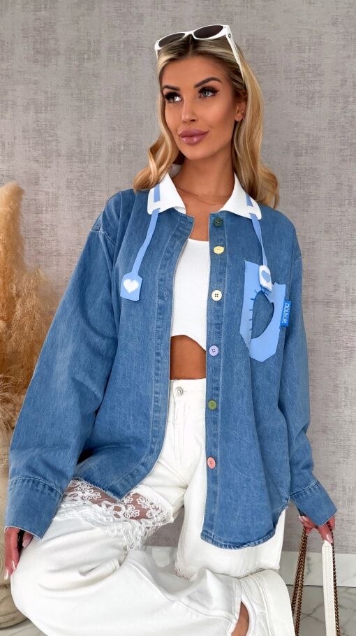 Niebieska katana jeansowa HEART one size - R604