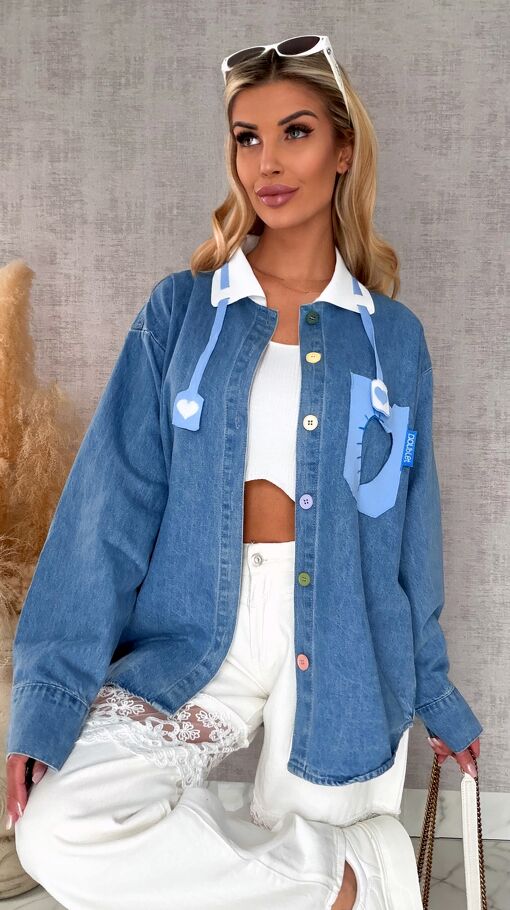 Niebieska katana jeansowa HEART one size - R604
