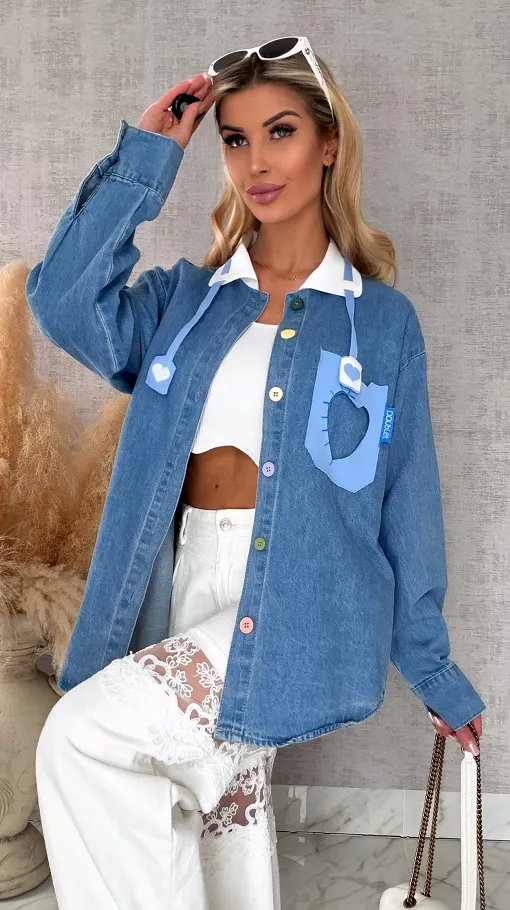 Niebieska katana jeansowa HEART one size - R604