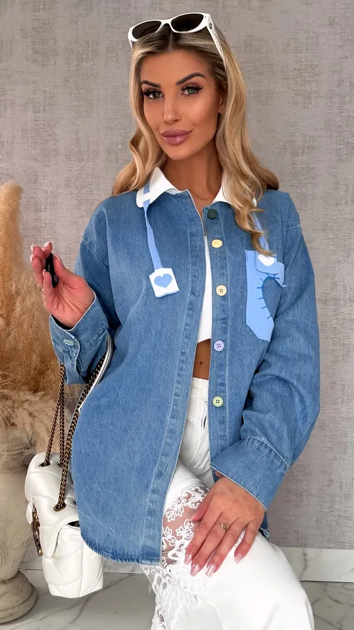 Niebieska katana jeansowa HEART one size - R604