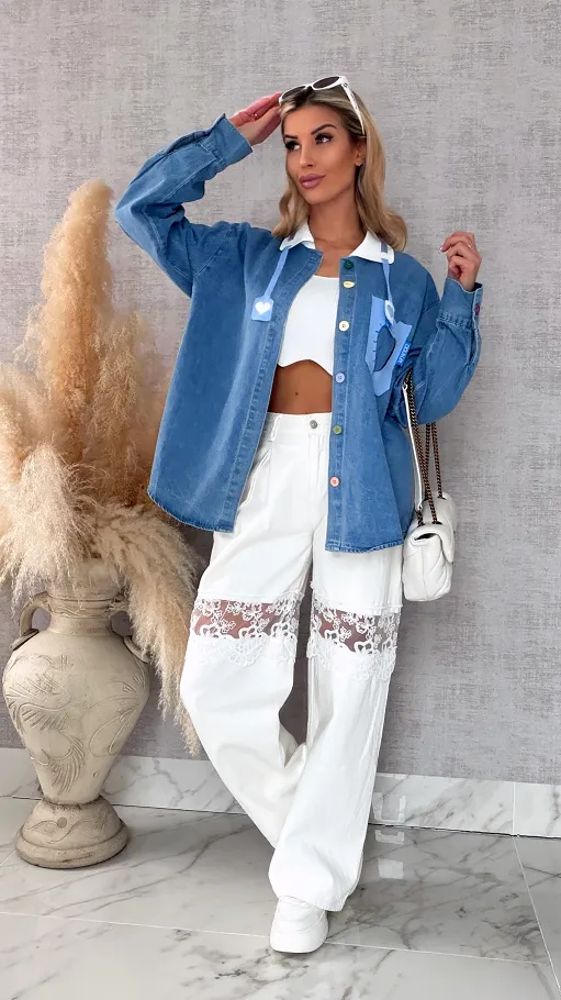 Niebieska katana jeansowa HEART one size - R604