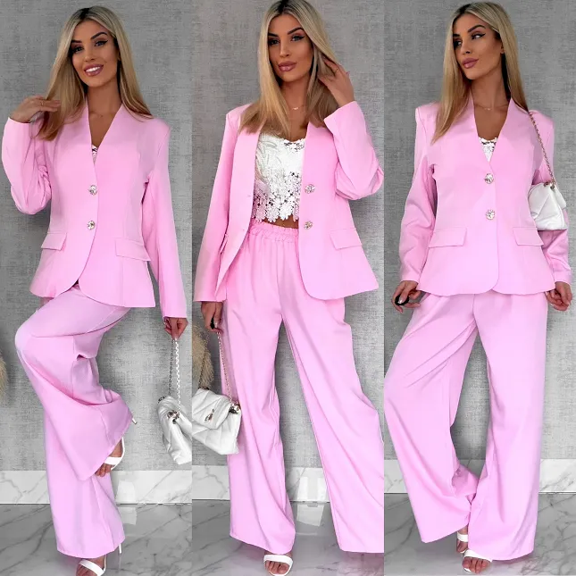 Różowy komplet na wiosnę marynarka + spodnie ONE SIZE - R960