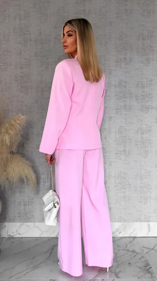 Różowy komplet na wiosnę marynarka + spodnie ONE SIZE - R960
