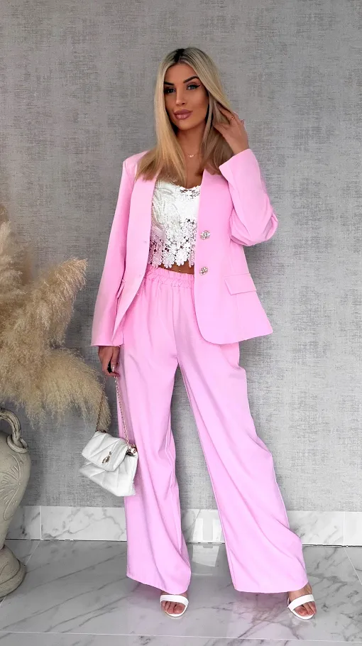 Różowy komplet na wiosnę marynarka + spodnie ONE SIZE - R960
