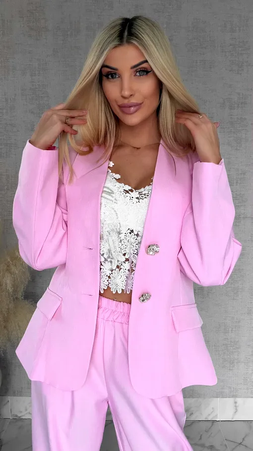 Różowy komplet na wiosnę marynarka + spodnie ONE SIZE - R960