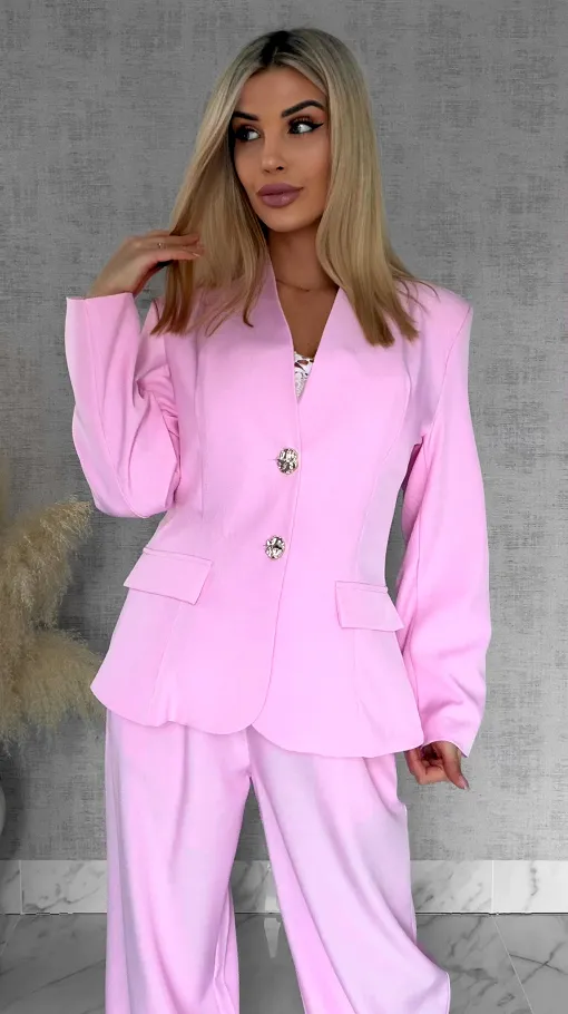 Różowy komplet na wiosnę marynarka + spodnie ONE SIZE - R960