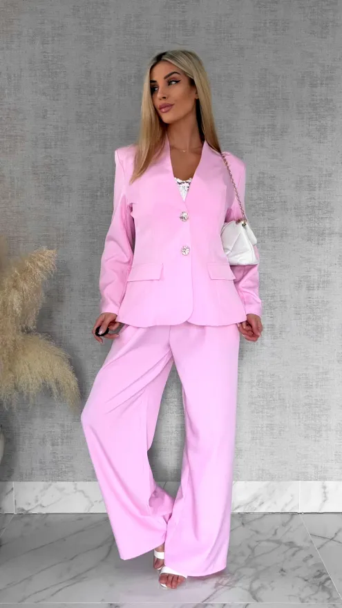 Różowy komplet na wiosnę marynarka + spodnie ONE SIZE - R960