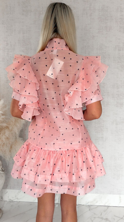 Idealny letni komplet w mini serduszka bluzka koszulowa + spódnica PINK - S083