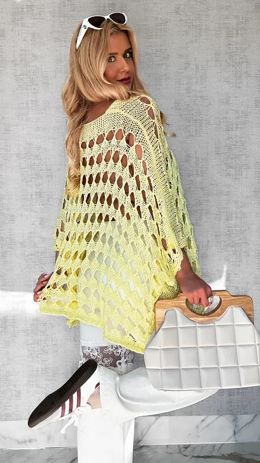 Ażurowa żółta bluzka OVERSIZE w stylu nietoperza ONE SIZE - P652A