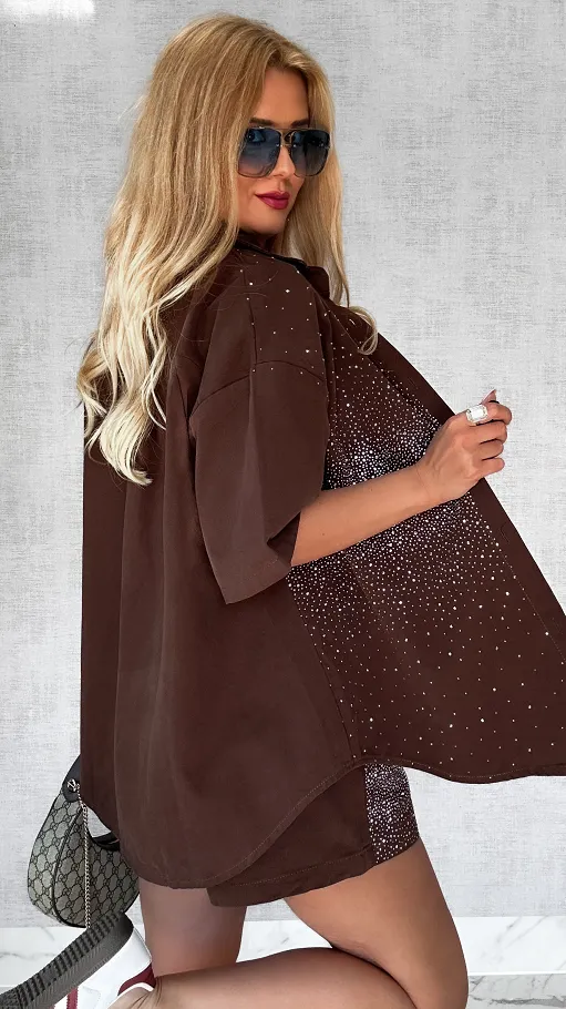 Gwieździsty czekoladowy komplet jeansowy z bawełny ONE SIZE - P752