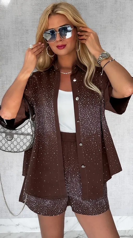 Gwieździsty czekoladowy komplet jeansowy z bawełny ONE SIZE - P752