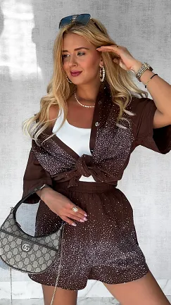 Gwieździsty czekoladowy komplet jeansowy z bawełny ONE SIZE - P752