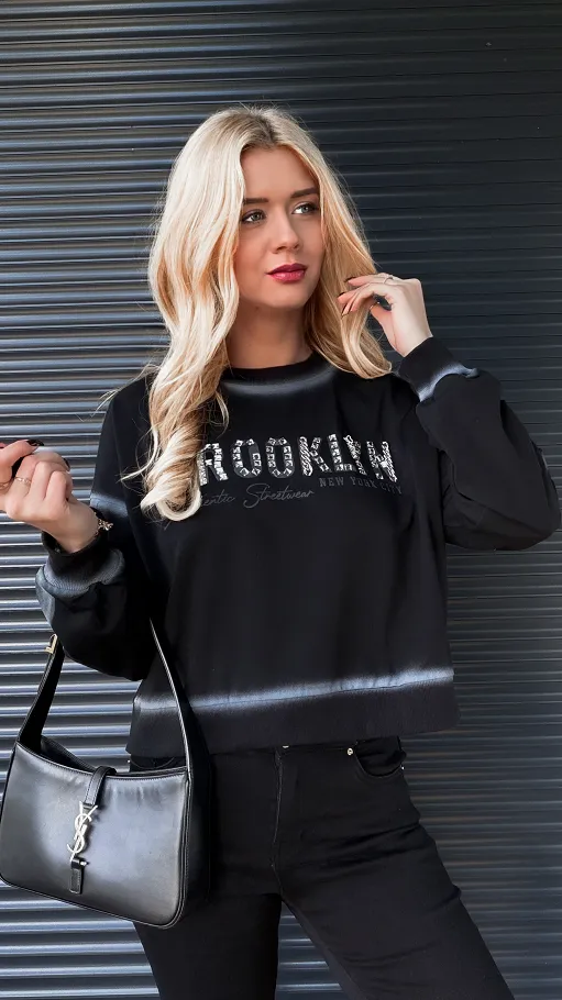 Bawełniana bluza damska BROOKLYN w kolorze czarnym - R252A